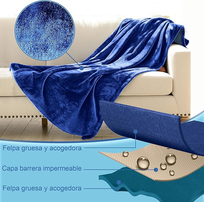 Waterproof Throw Blanket, Ultra-Soft, Water Resistant, Water Proof, Stain Proof, Leakproof & Spill-Proof Flannel Throw (Navy Blue & Abyss Green, 40x60)
