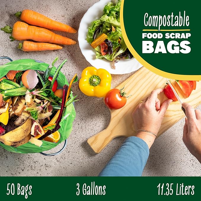 2.6-3 Gallon Compostable Trash Bags Drawstring 50 Bags Heavy Duty Extra Thick 1 Mil 11.36 Liter Small Kitchen Food Scrap Waste Compost Bag ASTM D6400, US BPI and OK Compost Home Certified