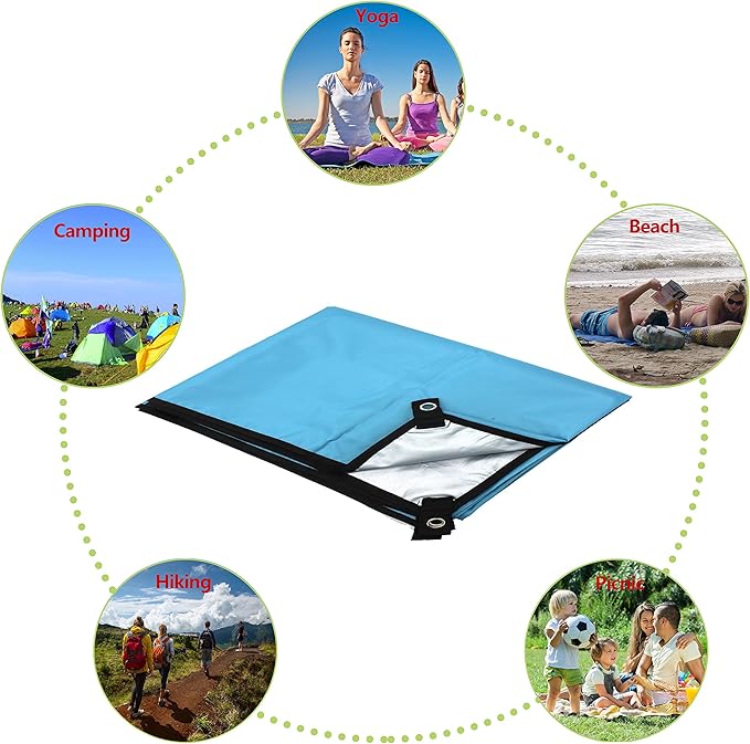 WoneNice 118 x 118 inches Waterproof Camping Tarp Footprint Ground Sheet - Lightweight, Durable UV & Rain Protection for Tents, Beach, Picnics, Car or Camping and Adventure, Sky Blue