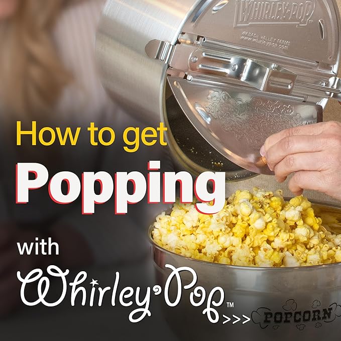 Original Whirley Pop Popcorn Maker - 6 Quart Popcorn Popper, Aluminum Popcorn Maker With Metal Gears, Wabash Valley Farms Stove Top Popcorn Maker, Gourmet Popcorn Pot, Culinary Popcorn Popper (Red)