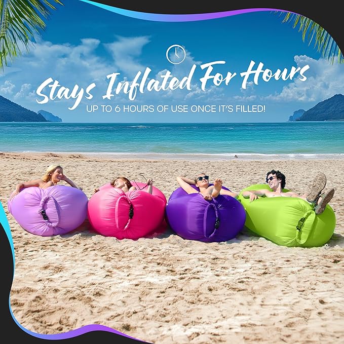 Nevlers 2 Pack Inflatable Loungers Air Sofa Couch | Perfect for Beach Chair Camping Chairs or Portable Hammock |Travel Bag Pouch, Pegs & 3 Pockets| Movie Seating & Camping Accessories Blow Up Lounger