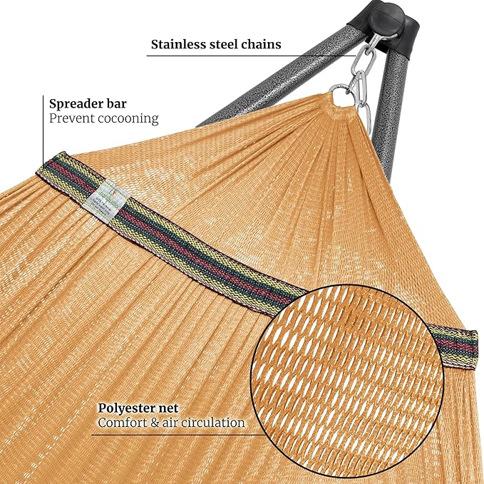 Tranquillo Universal Hammock with Stands Electro Static Coated Steel, Adjustable Foldable Hammock Stand with 2 Layered Polyester Net and Carry Bag for 2 Persons (Combo - Yellow)