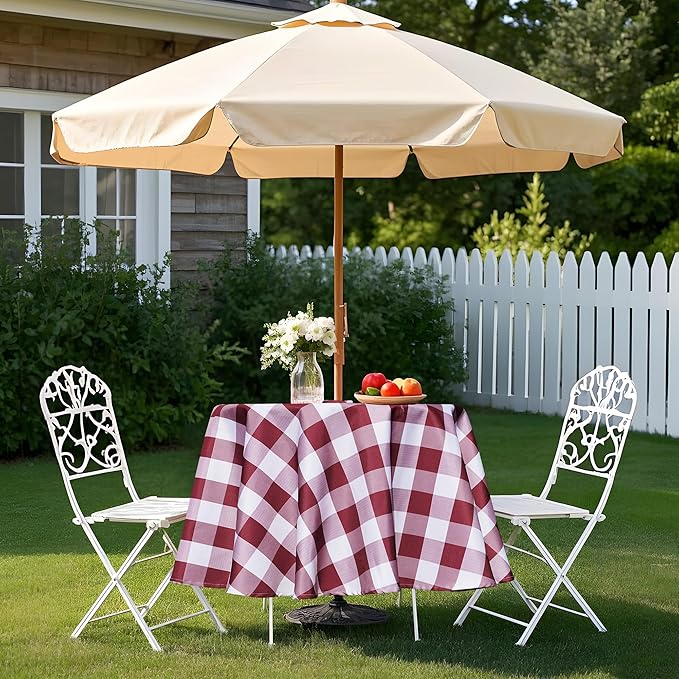 SquarePie Buffalo Checked Outdoor Tablecloth Round 52 Inch Waterproof Zippered Table Cloth Cover for for Patio Picnic Garden Party, Burgundy Red Checkered