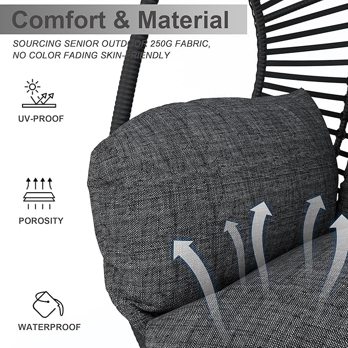 Hanging Egg Chair with Stand - Egg Swing Chair Outdoor Indoor Patio Wicker Chair Swing Hammock Egg Chairs 400lbs Capacity for Outside Patio, Bedroom, Garden and Balcony (Black-Regular, 2P)