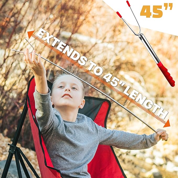 MalloMe Smores Sticks for Fire Pit Extra Long - Marshmallow Roasting Sticks Smores Kit -Smore Skewers Hot Dog Fork Campfire Cooking Equipment, Camping Essentials,Outdoor Campfire Accessories 45"20Pack