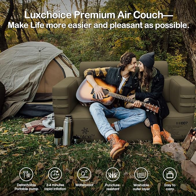 Inflatable Couch Multifunctional Durable Inflatable Sofa with Built in Pump Inflatable Furniture Portable Blow Up Couch for Camping Backyard Outdoor Glamping Inflatable Chair Movie Loveseat