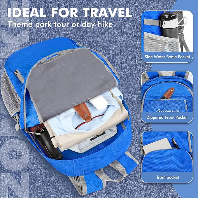 ZOMAKE Lightweight Packable Backpack 30L, Foldable Hiking Backpacks Water Resistant Compact Folding Daypack for Travel(Dark Blue)