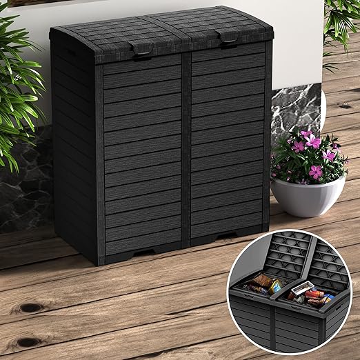 Vixzen 68Gallon Outdoor Trash Can with Lid,Waterproof Resin Waste Bin,Lightweight,Large Sturdy Garbage Bin for Patio,Kitchen,Backyard,Black