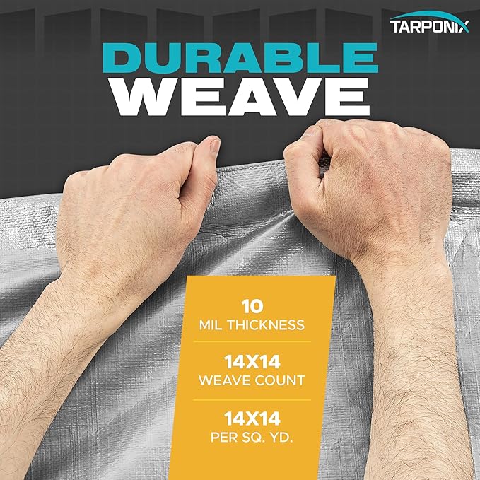 6' x 8' Dual-Sided Heavy-Duty Tarp – 10 Mil Tear-Resistant Silver & Black Cover with Reinforced Edges and Anti-Rust Grommets