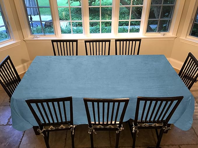 LAMINET Stitched Edge Drop Tablecloth - Basketweave (Blue) - Oblong - Fits Tables up to 60 x 120