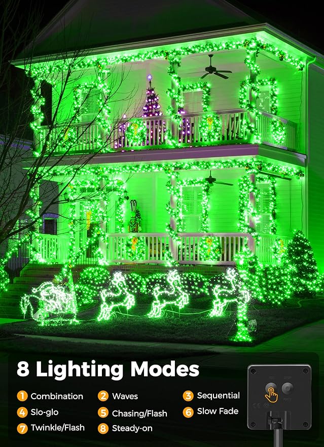 2-Pack 400LED 170FT Total Solar Outdoor Lights IP65 Waterproof Solar Powered Lights with 8 Lighting Modes for Party Garden Yard Home Holiday Tree Decoration Lighting,Green