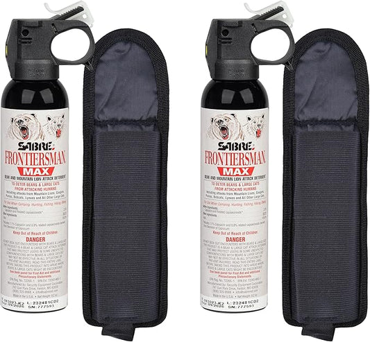 SABRE Frontiersman MAX Bear Spray – 40 ft Range, Maximum Strength, The Only EPA-Registered Spray for Bears & Mountain Lions, 9.2 oz, Glow Safety Clip, Outdoor Hiking & Camping Protection
