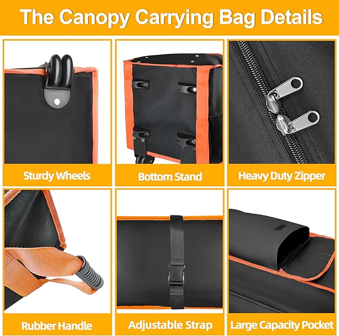 10 x 10 x 62in Canopy Bag Replacement for 10 x 10 Pop Up Canopy Tent with Roller Wheels - Canopy Carrying Bag with Handles - Pop Up Canopy Replacement Parts - 600D Waterproof Oxford Fabric