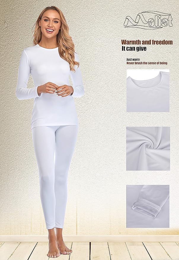Malist Women's Thermal Underwear Ultra Soft Long Johns Top with Fleece Lined