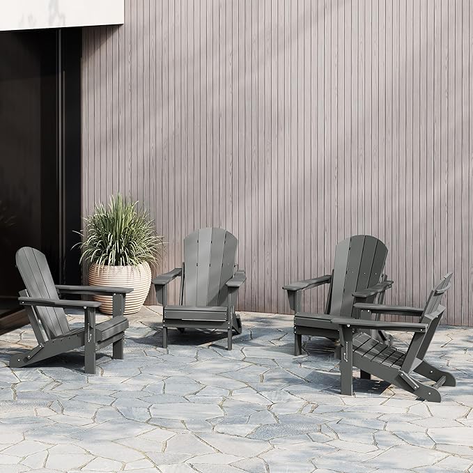 WestinTrends Malibu 4-Piece Set Outdoor Folding Poly Adirondack Chair, Gray
