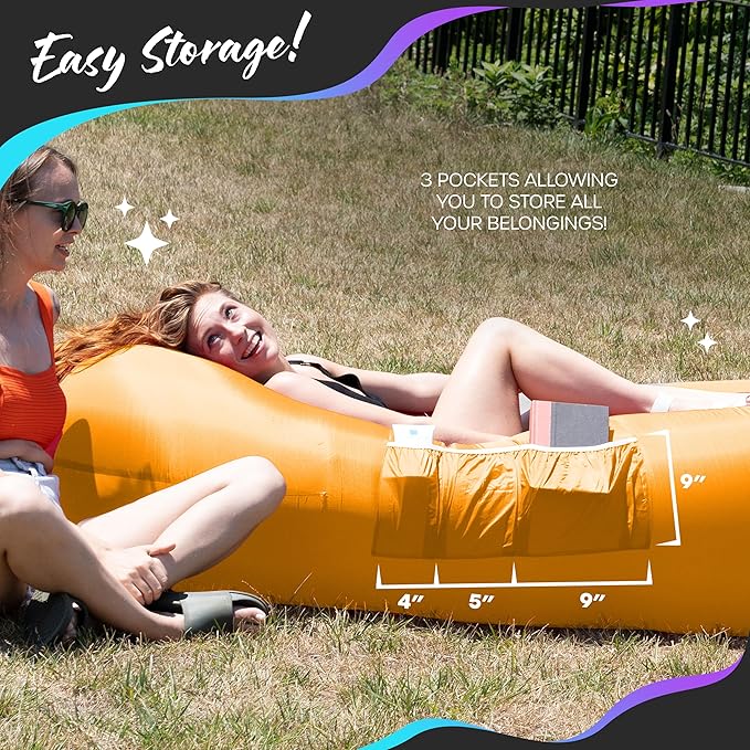 Nevlers 2 Pack Inflatable Loungers Air Sofa Couch | Perfect for Beach Chair Camping Chairs or Portable Hammock |Travel Bag Pouch, Pegs & 3 Pockets| Movie Seating & Camping Accessories Blow Up Lounger