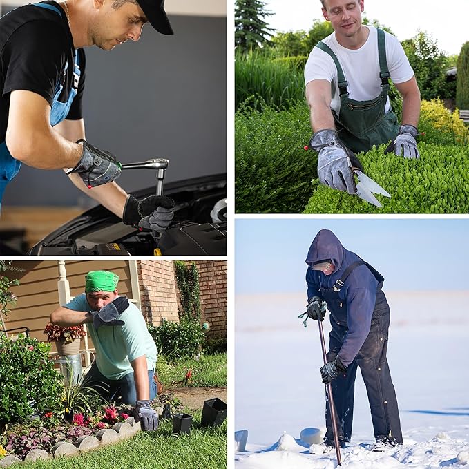 Leather Work Gloves for Men or Women. X-Large Glove for Gardening, Tig/Mig Welding, Construction, Chainsaw, Farm, Ranch, etc. Cowhide, Cotton Lined, Utility, Firm Grip, Durable. Grey-Black XL