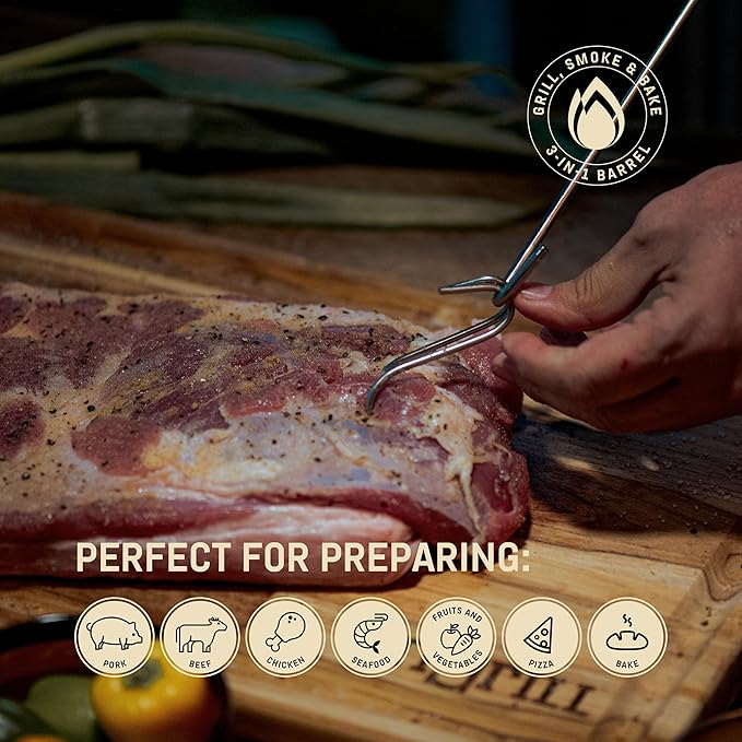 Charcoal Grills - Basic 12 lbs - Stainless Steel Smoker Grill 3-in-1 for Cooking & Home BBQ - Portable Vertical Smoker Barrel for Outdoor & Camping - Meat Grill with Thermometer & Accessories