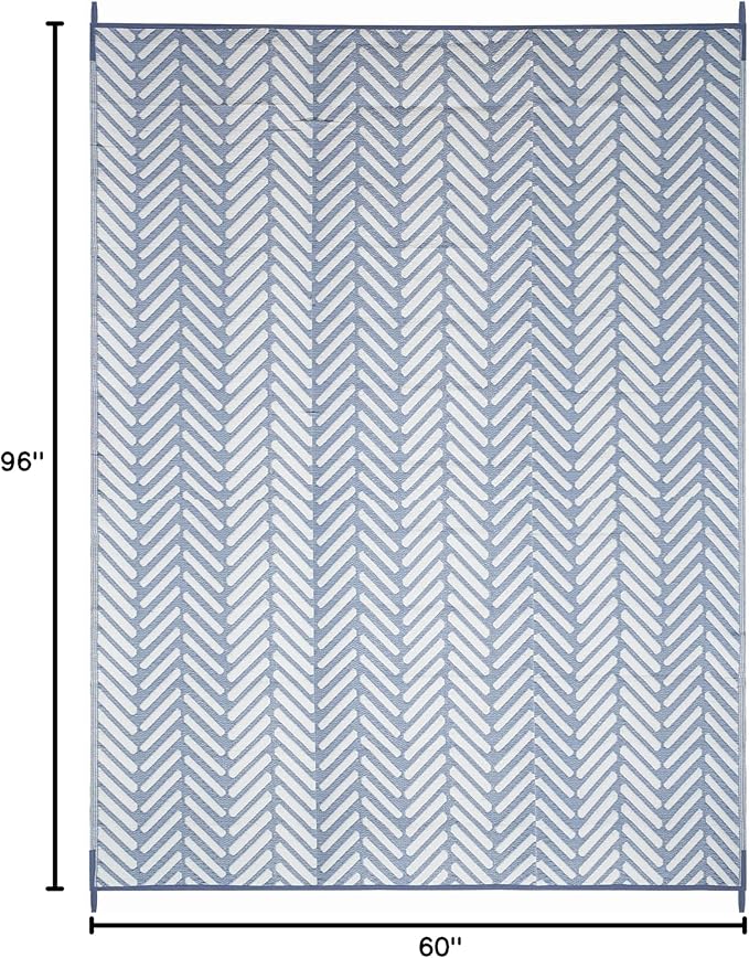 FH Home Outdoor Camping Rug - Waterproof, Fade Resistant, Reversible - Premium Recycled Plastic - Herringbone - Large Patio, Deck, Sunroom, RV - Fresno - Light Blue - 5 x 8 ft Foldable