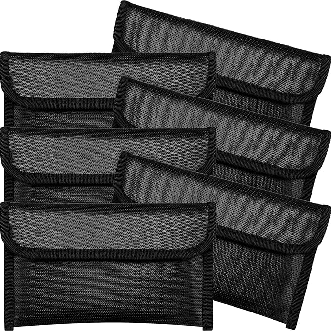 Leinuosen 6 Pack Small Fireproof Bag 8 x 5 Inch Fireproof Money Waterproof Pouch Document Bag with Zipper Silicone Coated Money Holder Safe Accessories for Valuables Passport(Black)