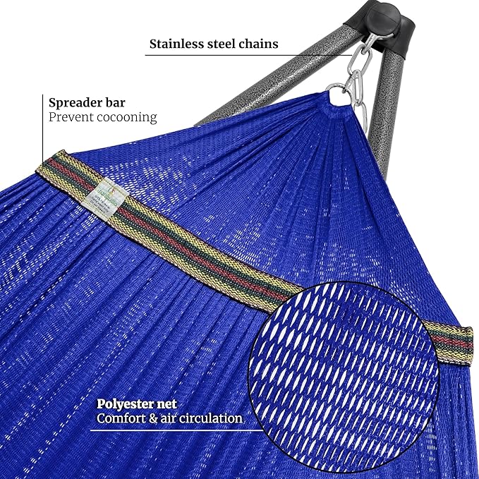 Tranquillo Combo x2 Hammocks with Stand for Outside & Tree Straps, Heavy Duty Hammock with Stand 600lbs for Indoor Outdoor Patio Backyard, x2 Hammocks for 2 Person, Portable Carrying Bags, Blue