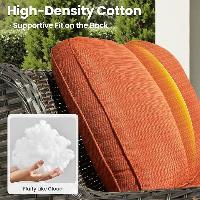 ovios 7 Pieces Patio Furniture Set, Outdoor Wicker Sofas with 4 Chairs, Ottomans and Comfy Cushions, All Weather High Back Couch Set for Deck Porch, Brown Rattan, Orange Red