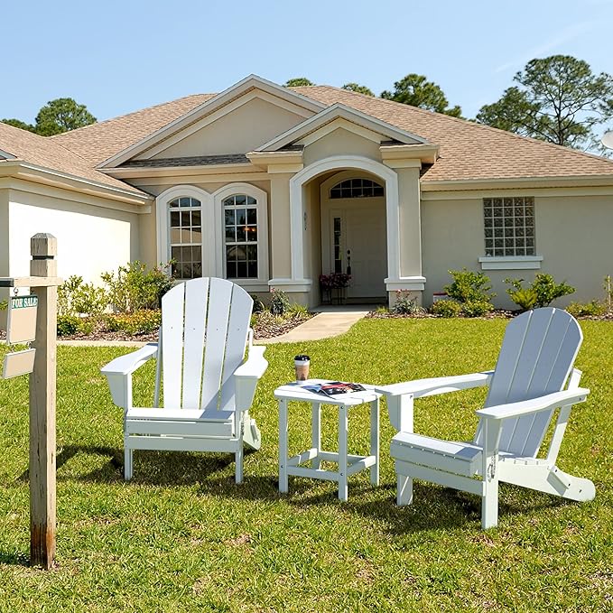 TORVA Patio Adirondack Side Table, Outdoor End Tables All-Weather Resistant HDPE Humidity-Proof Long Time Use for Deck, Lawn,Garden, Porch, Backyard End Table(White Color-1 Tier)