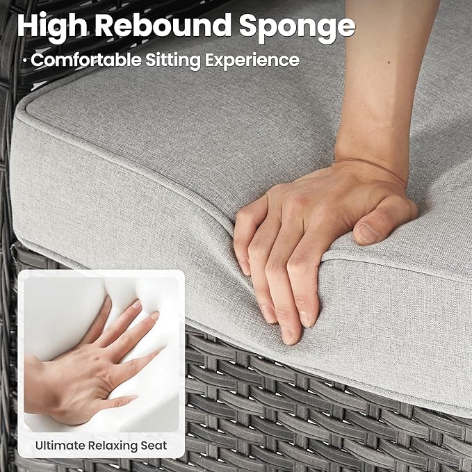 ovios 8 Pieces Patio Furniture Set, Outdoor Wicker Sofas with 2 Chairs, 4 Ottomans and Comfy Cushions, All Weather High Back Couch Set for Deck Porch, Grey Rattan, Grey