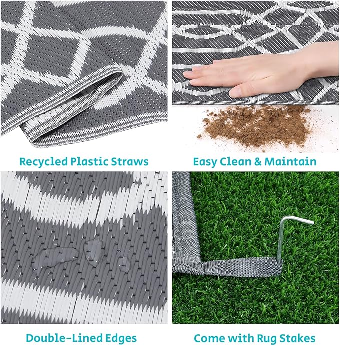 HEBE Outdoor Rug Waterproof 5x8, Reversible Plastic Straw Rug RV Camping Rug, Indoor Outdoor Patio Mat Clearance, Outside Carpet for Porch,Deck,Camper,Balcony,Backyard,Picnic