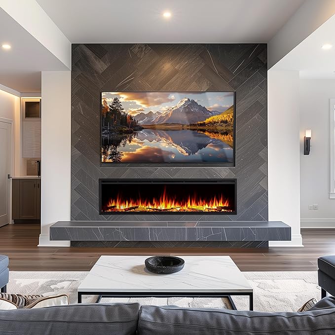 LegendFlame 72" W Smart Wall Mount & in Wall Recessed Electric Fireplace Insert, Heater 750W/1500W, Multi Colors of Flame & Fuel Bed, Alexa/Google Assistant Enabled
