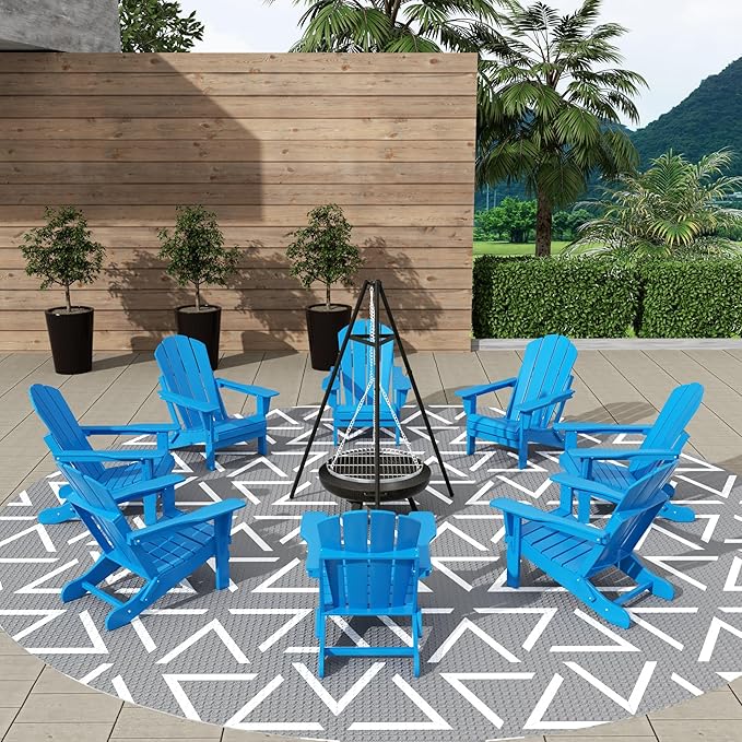WestinTrends Malibu Malibu Outdoor Folding Poly Adirondack Chair (Set of 8), Pacific Blue