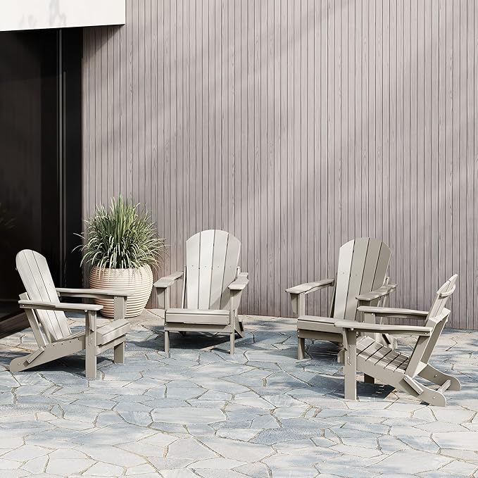 WestinTrends Malibu 4-Piece Set Outdoor Folding Poly Adirondack Chair, Sand