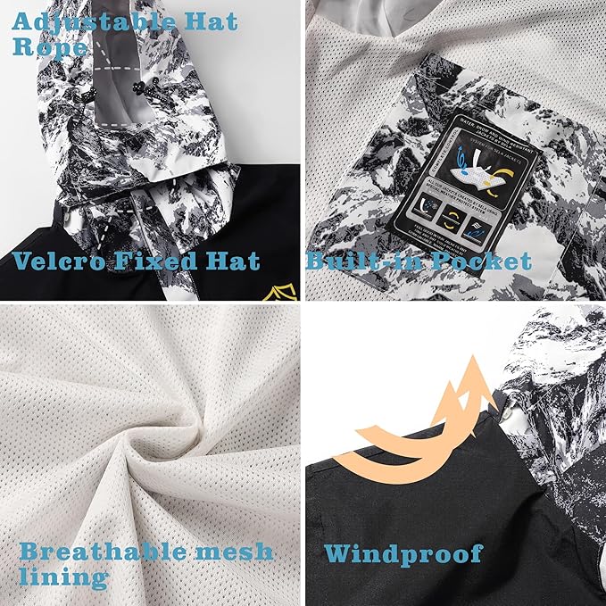 GIISAM Rain Jacket for Men, Mens Waterproof Raincoat Lightweight Rain Jackets Outdoor Rain Coat Windbreaker with Hood