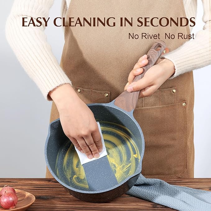 SENSARTE Nonstick Sauce Pan with Double Spout, 3.0 Quarts Swiss Granite Coating Sauce Pot with Lid Medium Kitchen Cooking Pot, Induction Comptable Saucepan, Free of Intentionally Added PFOA