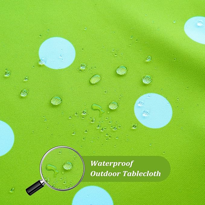 SquarePie Outdoor Tablecloth Rectangle 60x104 inch Waterproof Spillproof Table Cloth Cover with Umbrella Hole and Zipper for Parties BBQs Host Backyard, Green Polka Dot