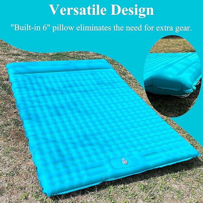 Inflatable Double Sleeping Pad for Camping, 2 Person Air Mattress Self-Inflating Camp Pad, Extra Thick & Lightweight, Ultimate Comfort for Two Campers