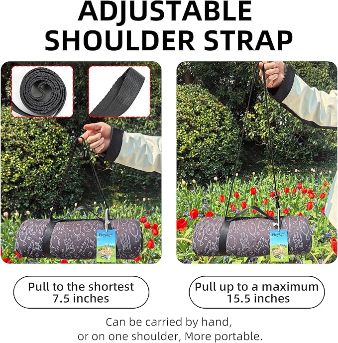 Outdoor Picnic Blanket Black Fish 80"x80" Large Sandproof Beach Blanket Waterproof Picnic Blankets Foldable for Caming, Beach, Outdoor Activities.