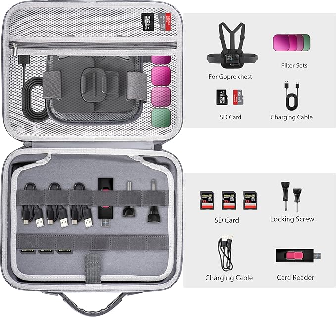 Carrying Case for GoPro Hero 13 12 11 10 9 8 7 Action Camera Hard Organizer Case Carrying Bag Accessories Travel Storage Chest Mount/Media Mod/Volta Protective Housing