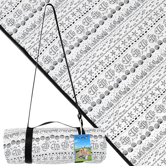 Outdoor Picnic Blanket White Fish 80"x80" Extra Large Sandproof Beach Blanket Waterproof Picnic Blankets Foldable for Caming, Beach, Outdoor Activities.