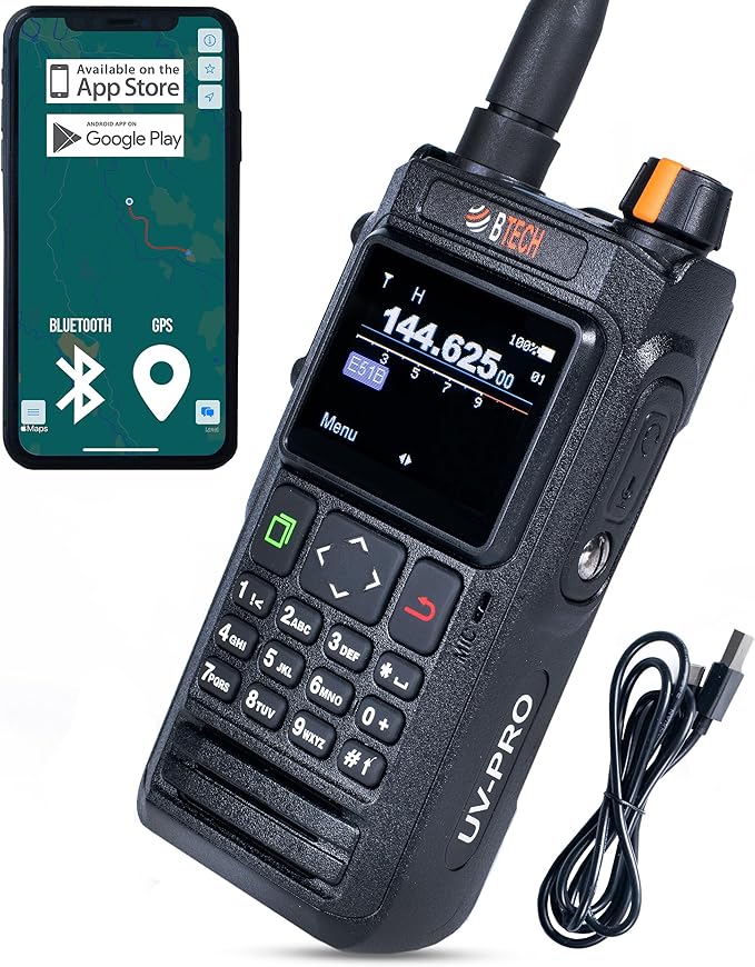BTECH UV-PRO IP67 Dual Band VHF/UHF Two-Way Radio - APRS, Bluetooth, GPS, Text Messaging, Aviation Band Scanner, NOAA Weather Alerts, USB-C Rechargeable Battery