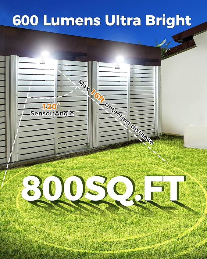 Solar Motion Lights Outdoor,600LM Motion Sensor Solar Light with Flexible Octopus Tripod,Dual Charging,Outdoor Sercurity Lights for Deck Fence, Garden,Camping,Patio (Black, 1)