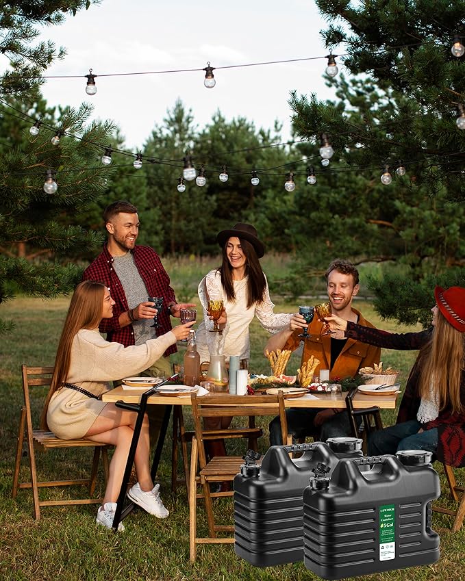 UPWOIGH 5 Gallon Water Jug Set of 2, Camping Water Container, Truly No Leakage Water Storage, Large Military Black Water Tank,BPA Free Portable Emergency Overlanding Gear for Outdoors Hiking