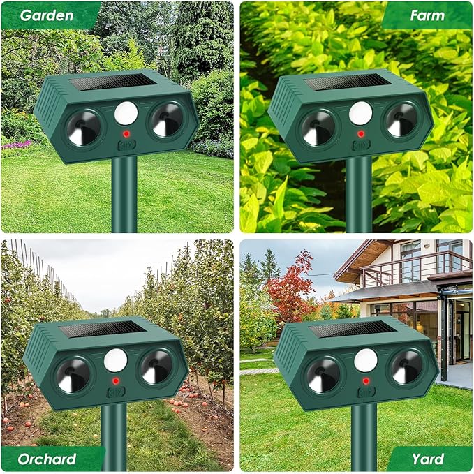4 Pack Solar Ultrasonic Animal Repellent Outdoor,Cat Deterrent Deer Repellent Devices with Motion Detection,Waterproof Repeller for Raccoon Squirrel Rabbit Dog Skunk,Yard Garden Protection
