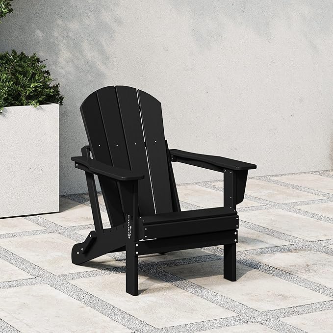 WestinTrends Malibu HDPE Outdoor Patio Folding Poly Adirondack Chair, Black