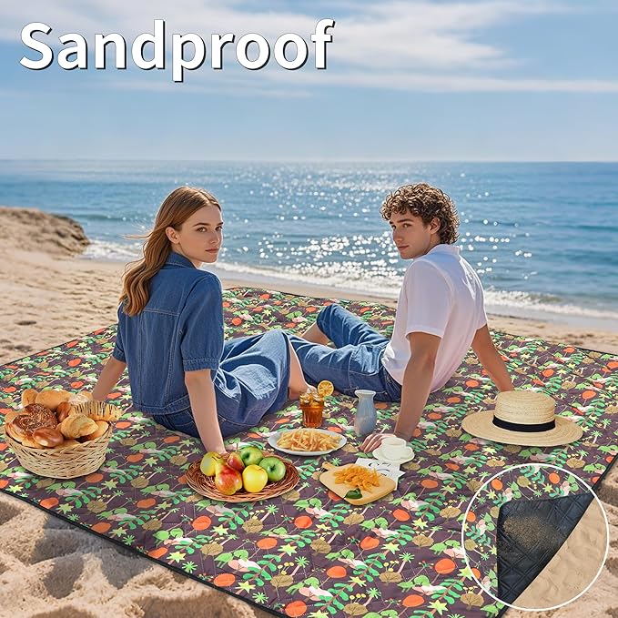Outdoor Picnic Blanket Brown Tree 80"x80" Large Sandproof Beach Blanket Waterproof Picnic Blankets Foldable for Caming, Beach, Outdoor Activities.
