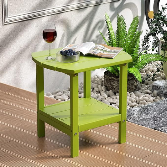 TORVA Patio Adirondack Side Table, Outdoor End Tables All-Weather Resistant HDPE Humidity-Proof Long Time Use for Deck, Lawn,Garden, Porch, Backyard End Table（Lemon Green）(2 Tier)