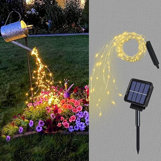 Solar Waterfall Fairy Bunch Lights Outdoor Waterproof 200LEDs 8 Modes Watering Can Light (NO CAN), Solar Powered String Lights Firefly Vine Christmas Tree Garden Decorations Gardening Gifts for Mom