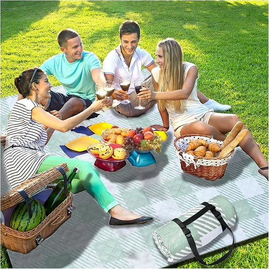 Extra Large Picnic Blankets Portable 80x80 Oversized Waterproof Sandproof Outdoor Beach Blanket Camping Grass Mat Travel Essential Camper Accessories Glamping Items Hiking Supplies Hiker Necessities