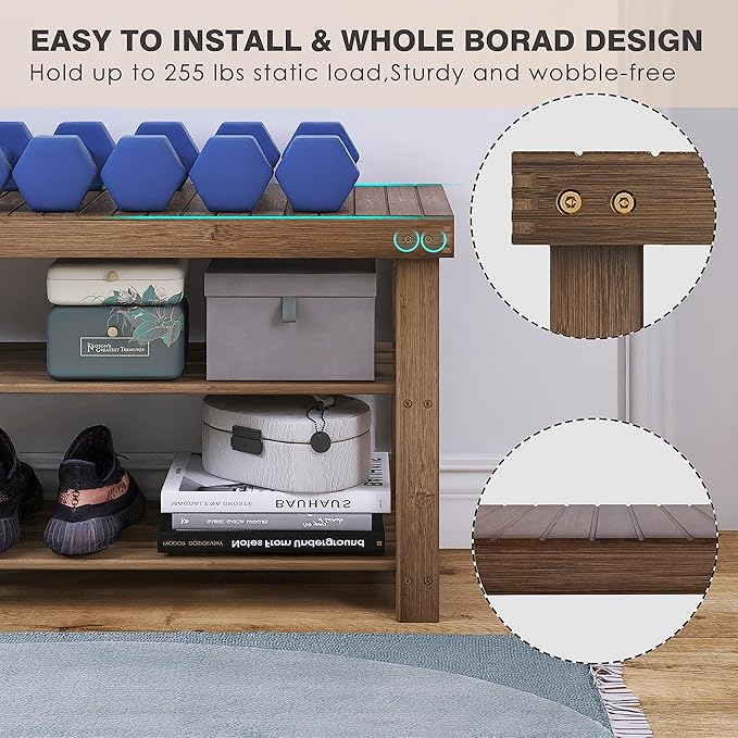 SMIBUY Bamboo Shoe Rack Bench, 3-Tier Shoe Organizer Storage Shelf for Entryway Hallway Bathroom Living Room (Walnut)