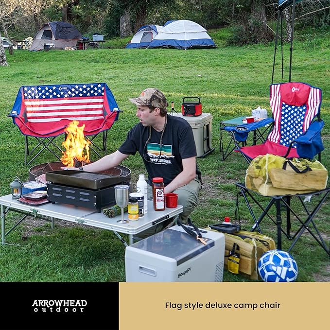 ARROWHEAD OUTDOOR 2-Pack Portable Folding Camping Quad Chair w/ 6-Can Cooler, Cup & Wine Glass Holders, Heavy-Duty Carrying Bag, Padded Armrests, Headrest & Seat, Supports up to 550lbs